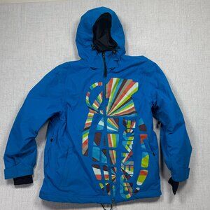 Vintage Grenade Snowboard Jacket Hooded Blue Multicolor Graphic Size XL